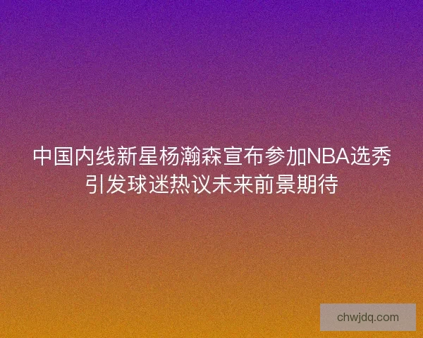 中国内线新星杨瀚森宣布参加NBA选秀引发球迷热议未来前景期待