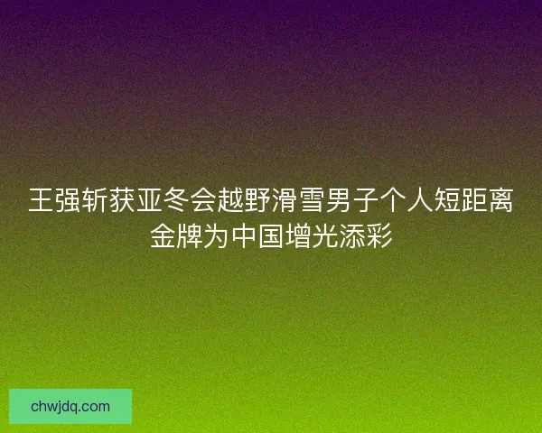 王强斩获亚冬会越野滑雪男子个人短距离金牌为中国增光添彩