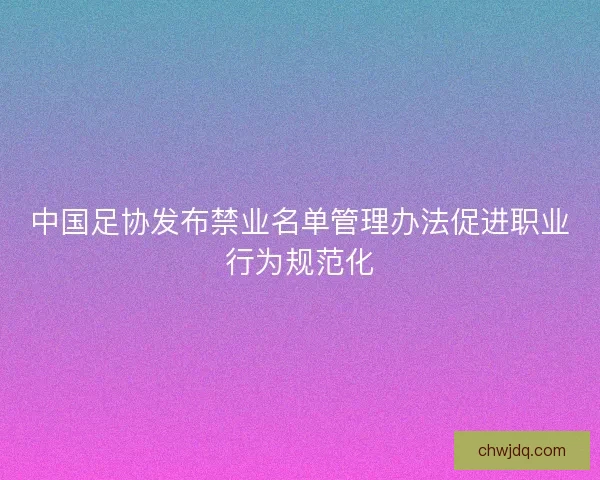 中国足协发布禁业名单管理办法促进职业行为规范化